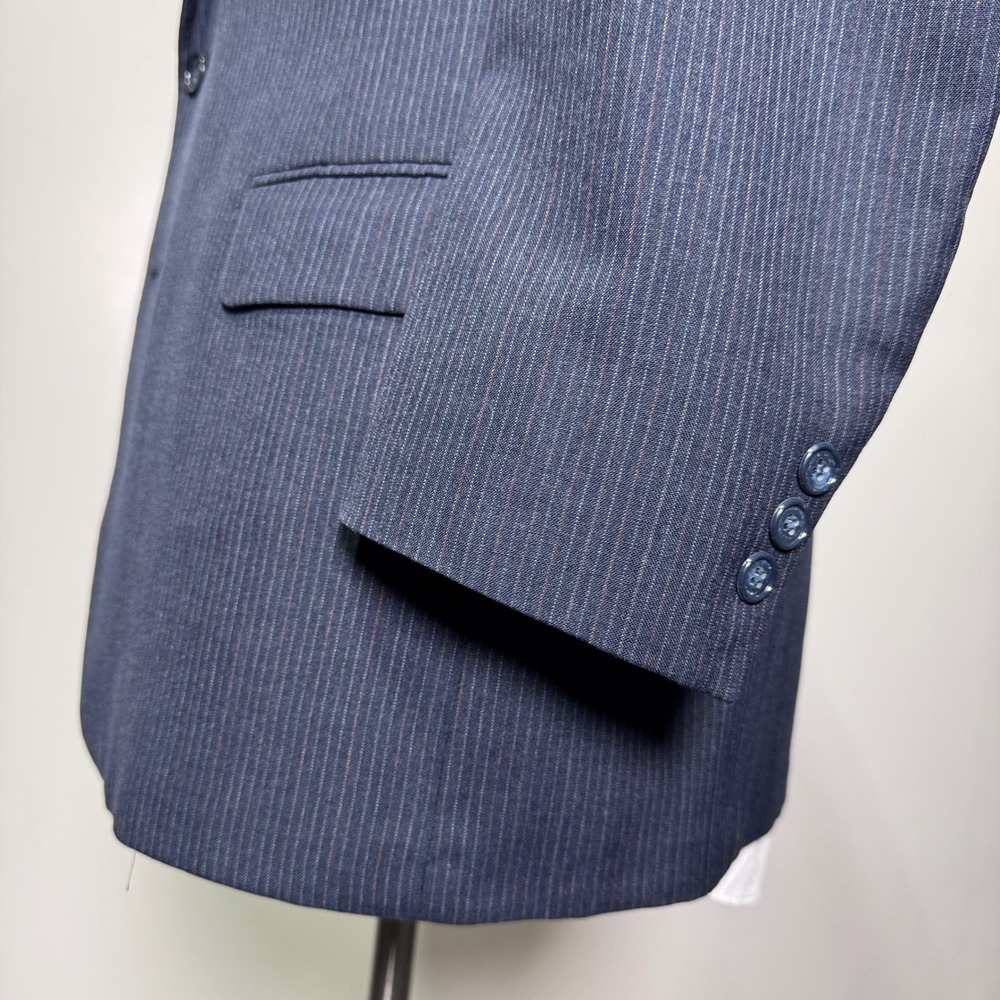 Ridingate Suit Mens 42R 39x30 Navy Blue Pinstripe Two Button Flat Front Business - Picture 2 of 5